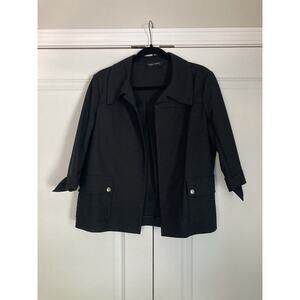 Ming Wang Black Heritage Back Pleat Cotton Blend Flap Pocket Jacket Size Large